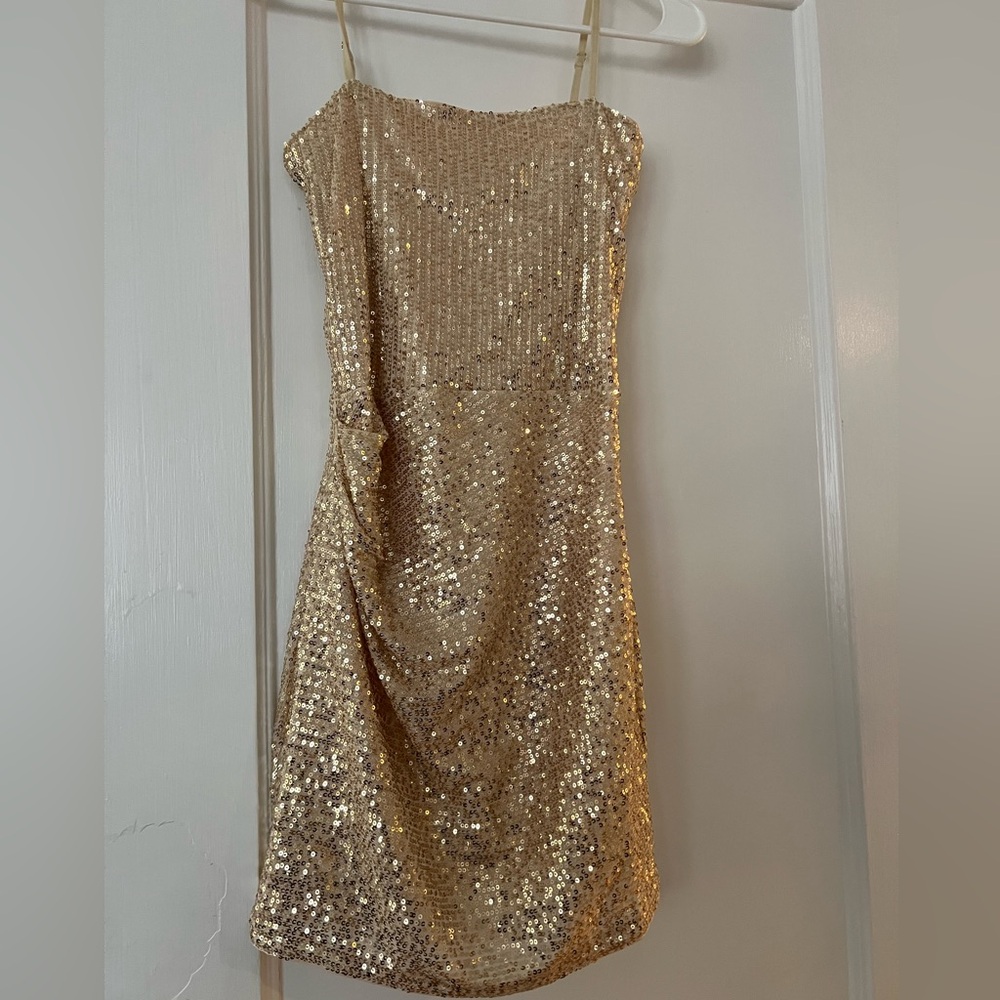 Katie J Nyc tween party dress gold sequins NWT size XL